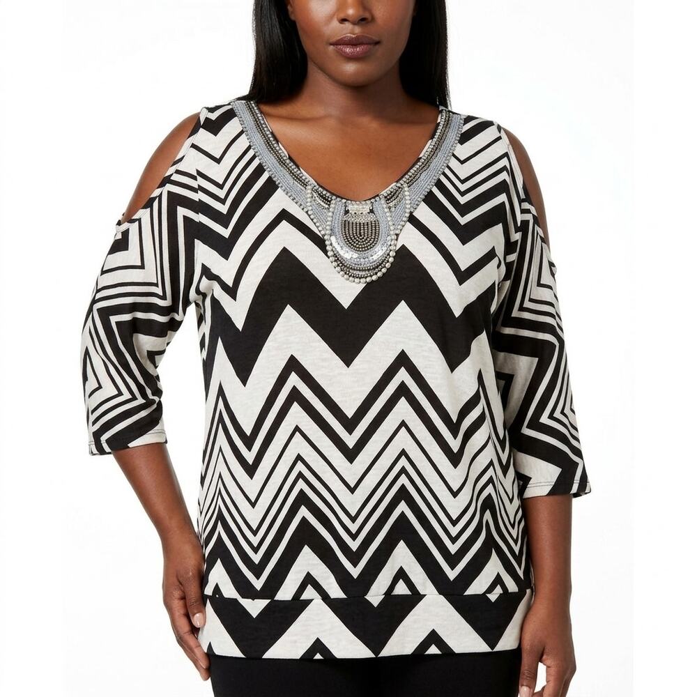 Lane BRYANT Black Chevron Tunic Top Women Plus Size 14/16